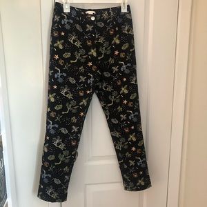 Black embroidered fabric cigarette pant